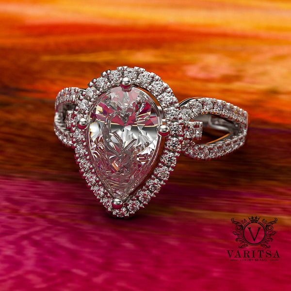 1.38ct Pear Cut Diamond Halo Gold Engagement Ring - 02US02